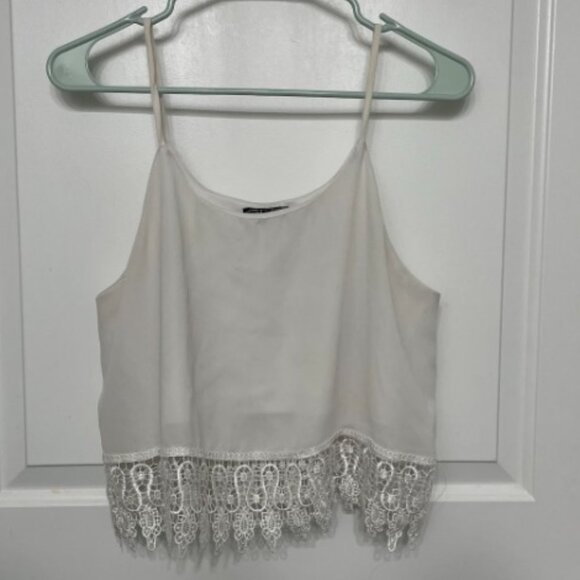 White Cropped Lace-Edge Tank Top - Picture 1 of 6